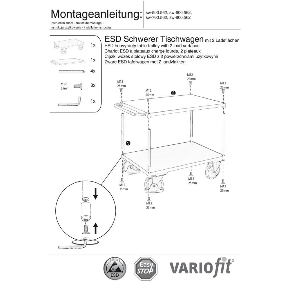 Тежка ESD маса с 2 платформи тип S + EasySTOP-0