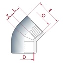 PVC-U 45° коляно муфа x IG 32 mm x 1" PN10-0