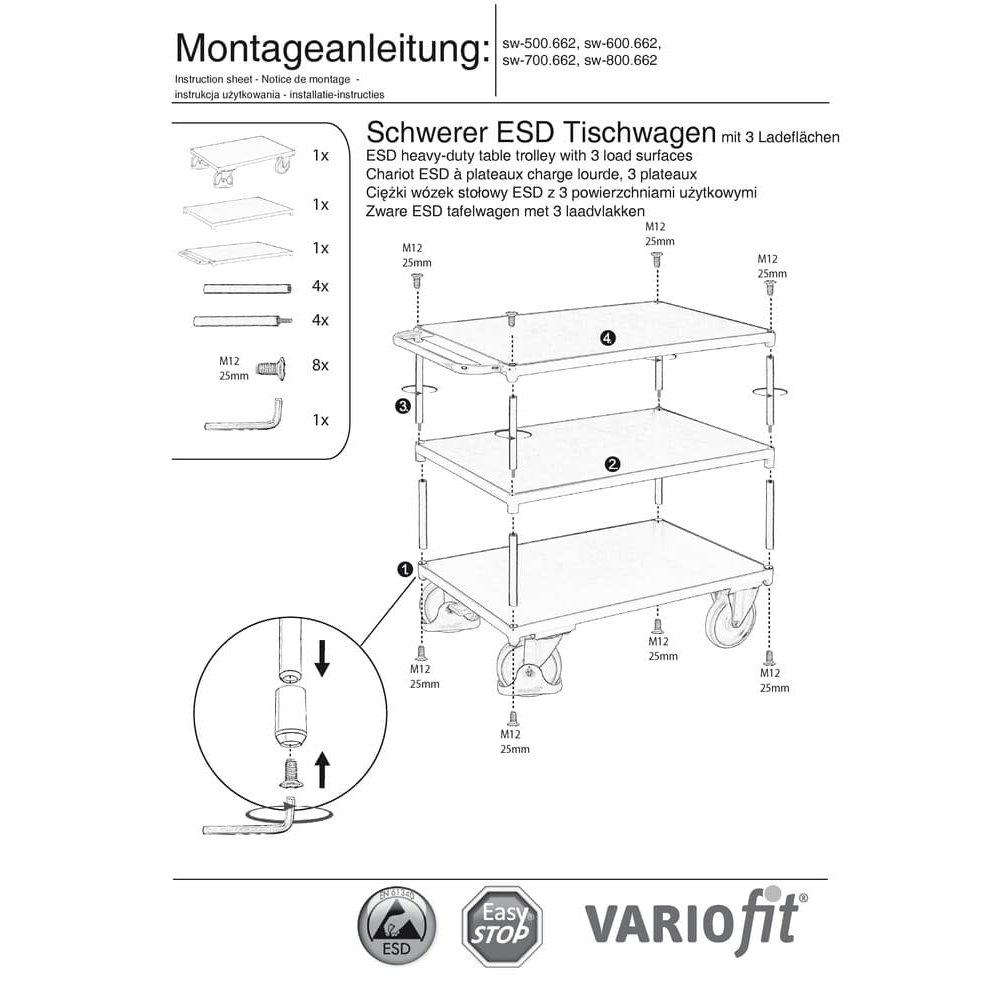 Тежка ESD маса с 3 рафта Тип S + EasySTOP-0