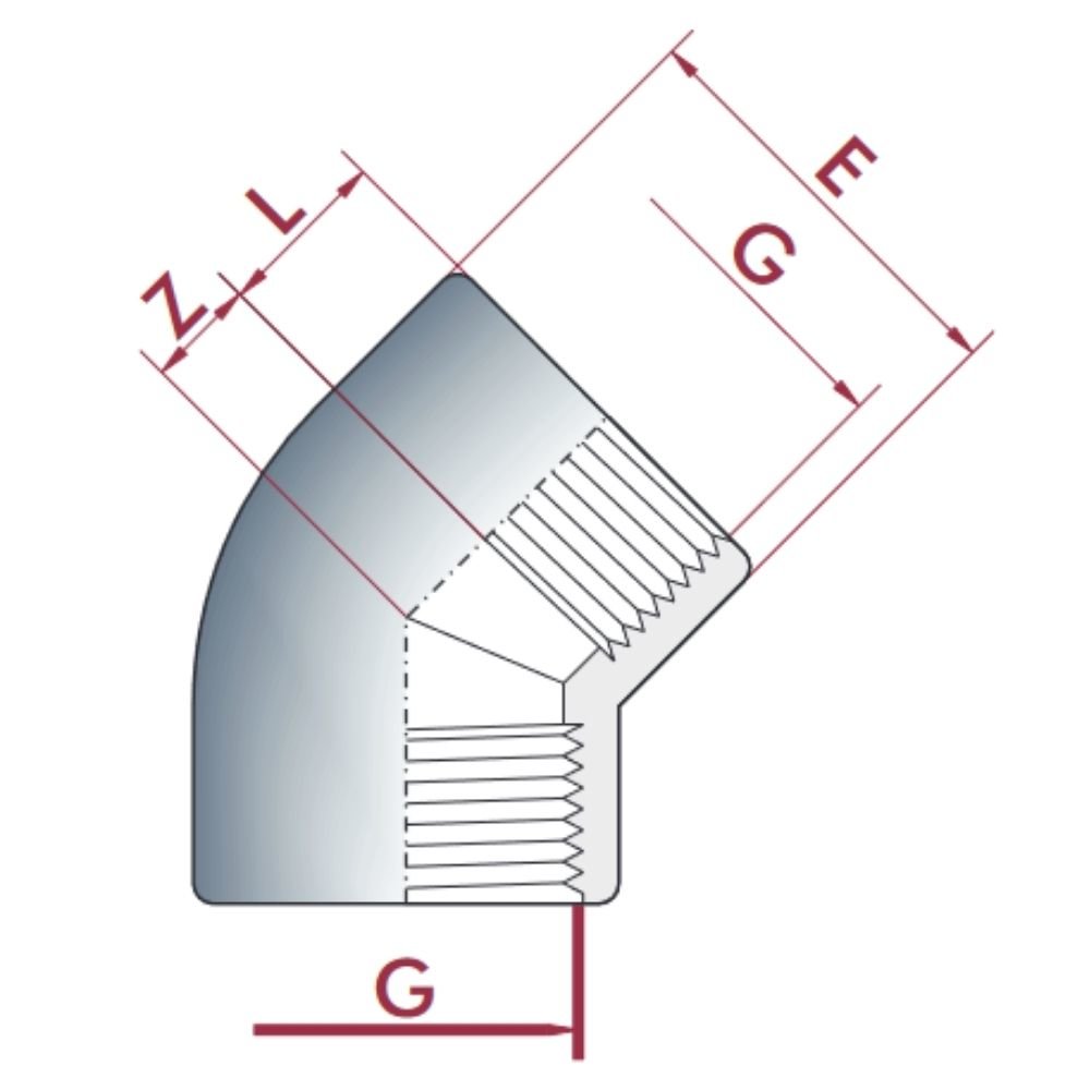 PVC-U 45°Ъгъл IG 1 1/2" PN10-0