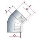 PVC-U 45°Ъгъл IG 1 1/2" PN10-0