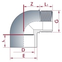 PVC-U 90°Ъгъл Муфа x AG 63 mm x 2" PN10-0