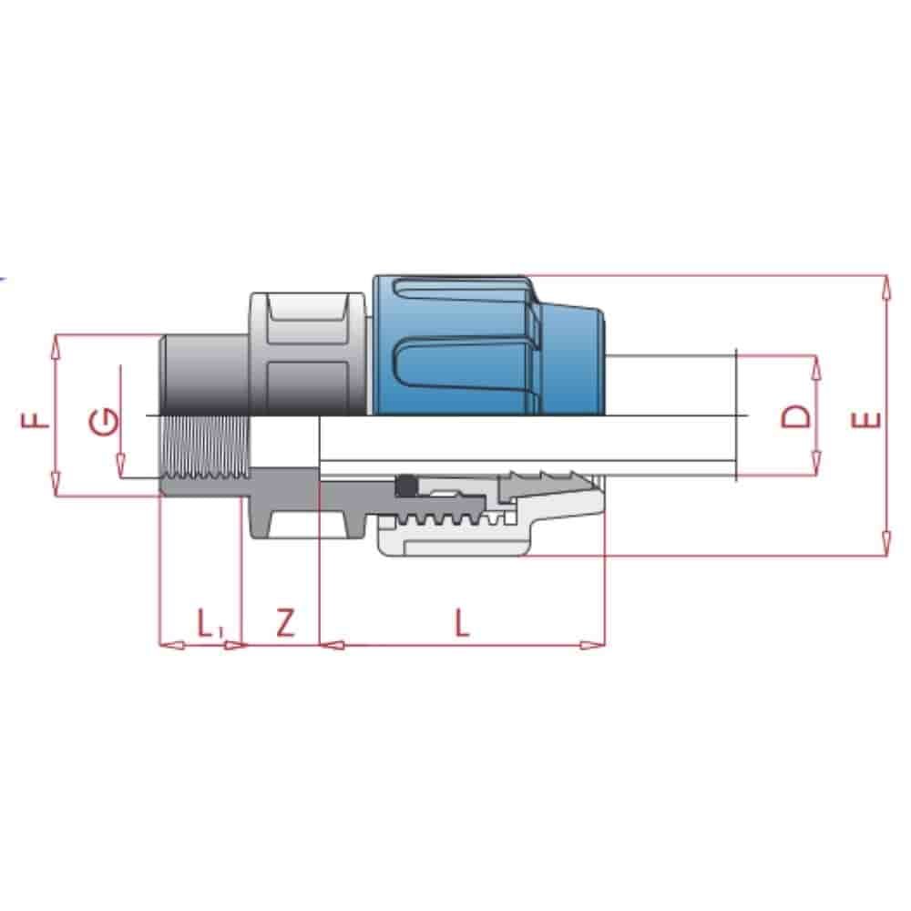 PP PE тръбна връзка съединител 16 x 1/2" IG-0