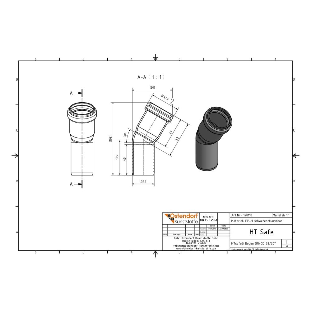 HTsafeB коляно DN/OD 32 30 градуса-1