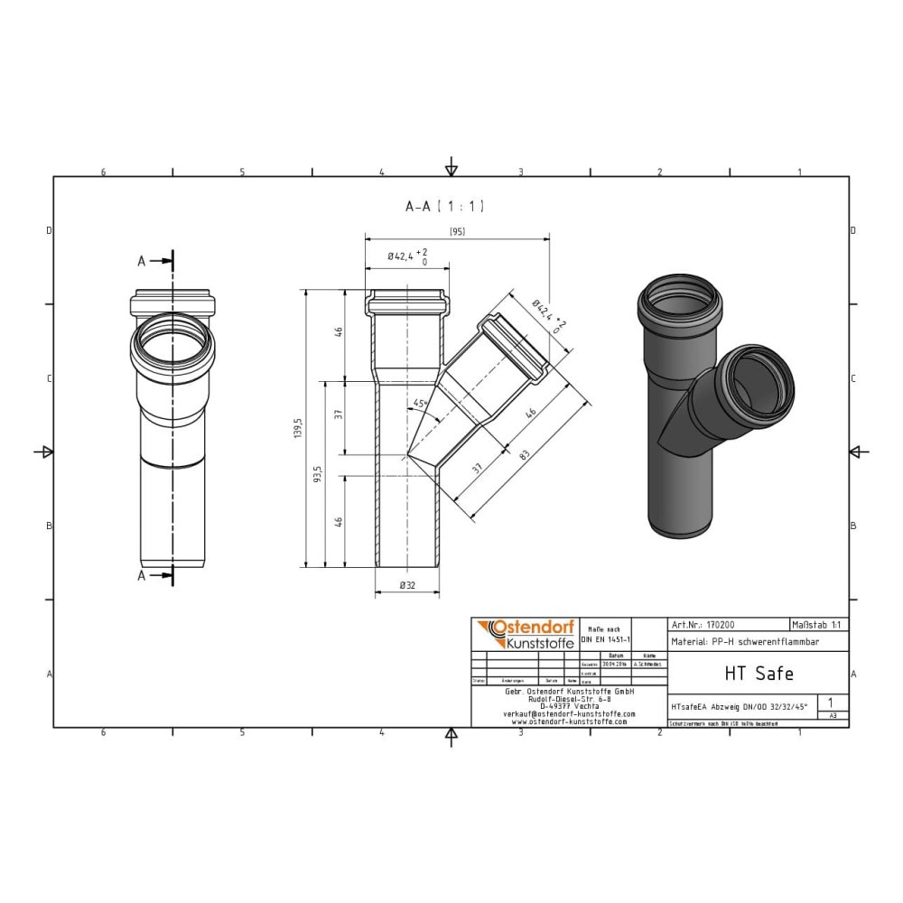 HTsafeEA разклонение DN/OD 32/32 45 градуса-1