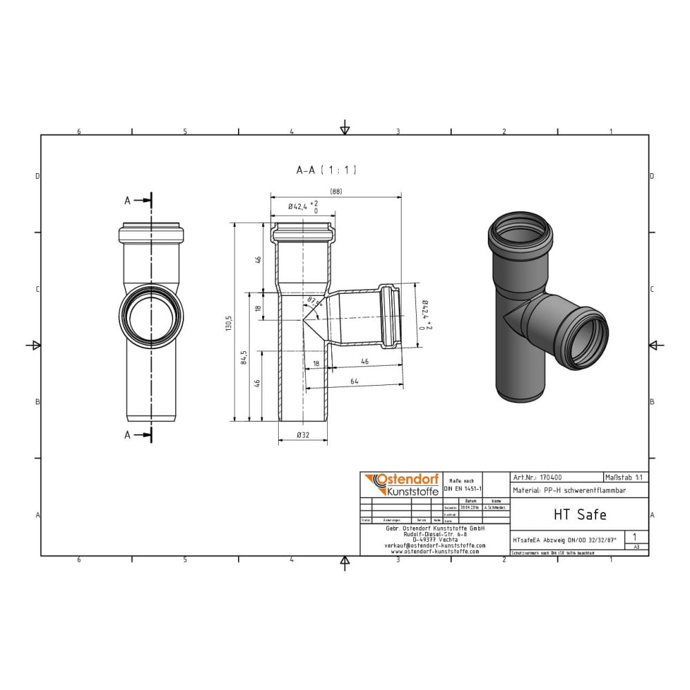 HTsafeEA разклонение DN/OD 32/32 88,5 градуса-1