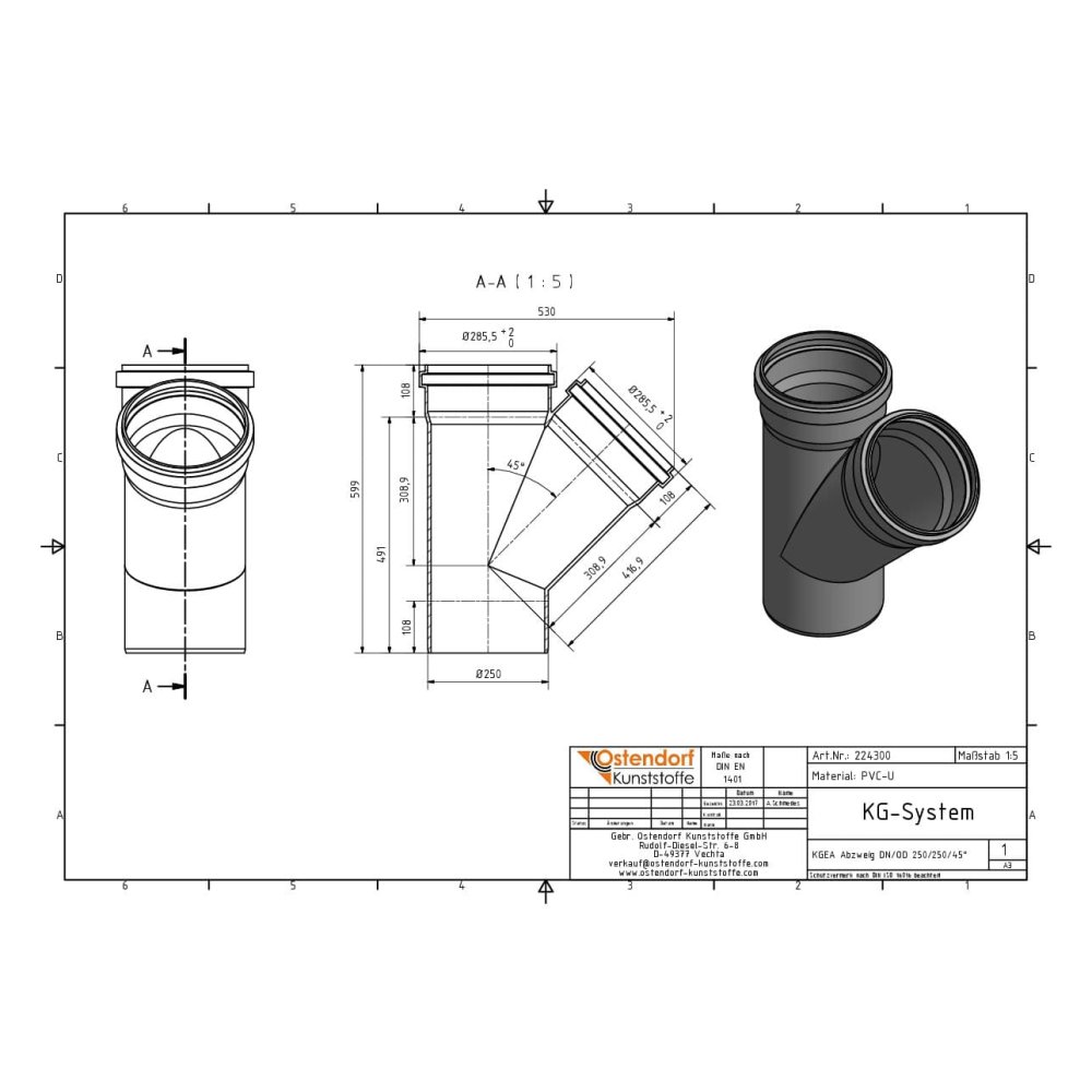 KGEA разклонение DN/OD 250/250 45 градуса-1