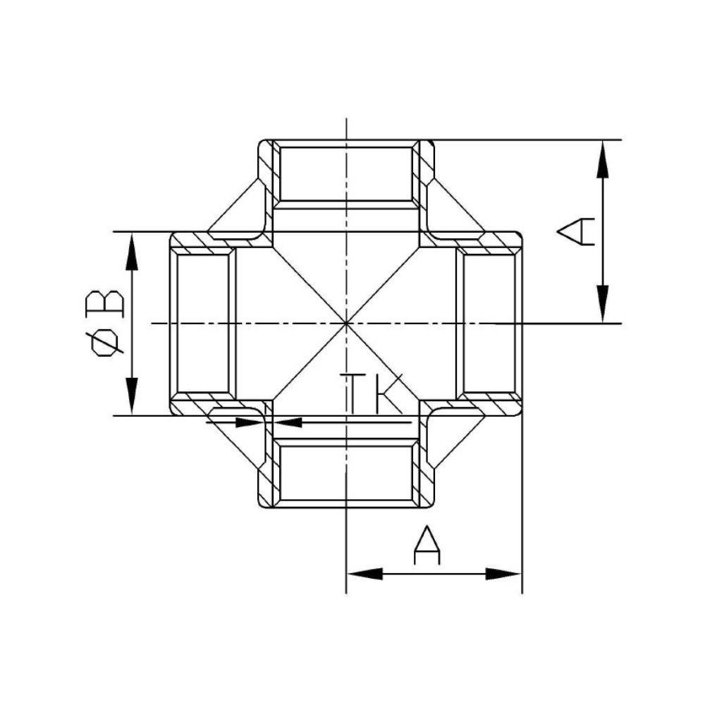 Резбова фитинга от неръждаема стомана кръст 90° 1/2" IG-1